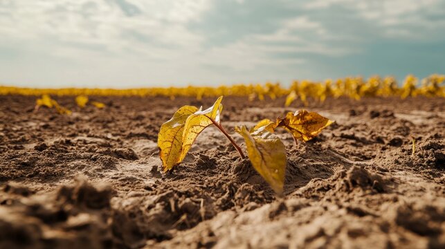 Toxic fertilizer affecting soil and crops. Featuring weak plant growth and environmental degradation
