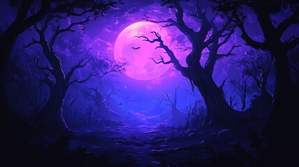 Mysterious night scene enchanted forest digital art dark environment atmospheric view fantasy concept