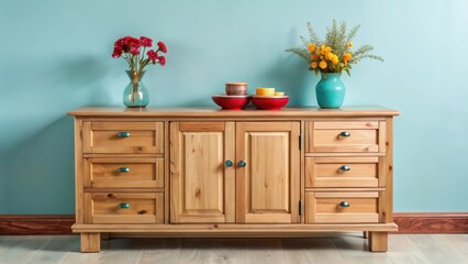Wooden Sideboard on White Background