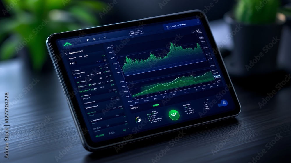 Poster stock market dashboard on tablet realtime data charts and graphs for investment analysis portfolio t