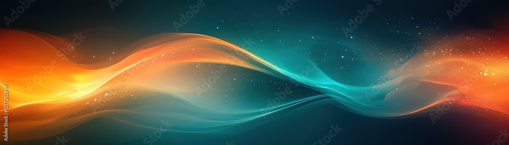 Poster flowing waves of colorful light abstract digital art vibrant environment dynamic viewpoint visual co