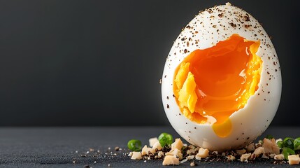 Soft Boiled Egg Marinated in Soy Sauce with Peeled Shell   A Savory and Flavorful Asian Inspired Culinary Dish Presented in a Minimalist Studio Style Setup Against a Dark Background