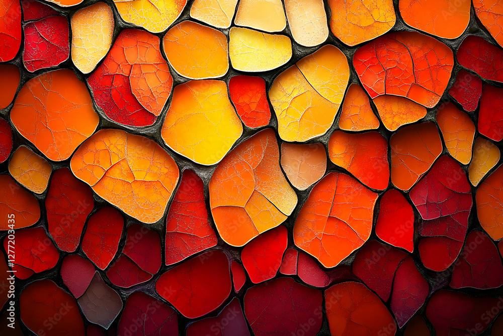 Poster abstract mosaic background with orange red and yellow cells in an irregular pattern
