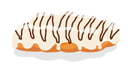 Freshly baked fluffy sweet braided bread Tsoureki with white chocolate coating. Traditional Greek cuisine. Food vector illustration on a white background.