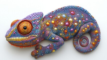 Obraz premium Colorful Chameleon Sculpture on White Background