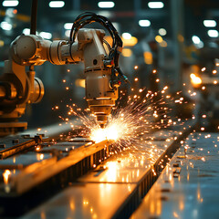 Industrial Robot Welding Sparks Metal Fabrication