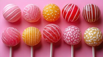 Obraz premium Colorful Lollipops on Pink Background