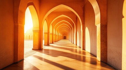 Bright Sunlight Filtering Through Grand Arches in Serene Structure