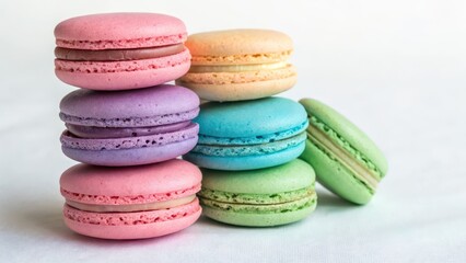 Obraz premium Colorful Macarons on White Background