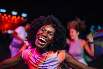 Joyful celebration at a vibrant night festival