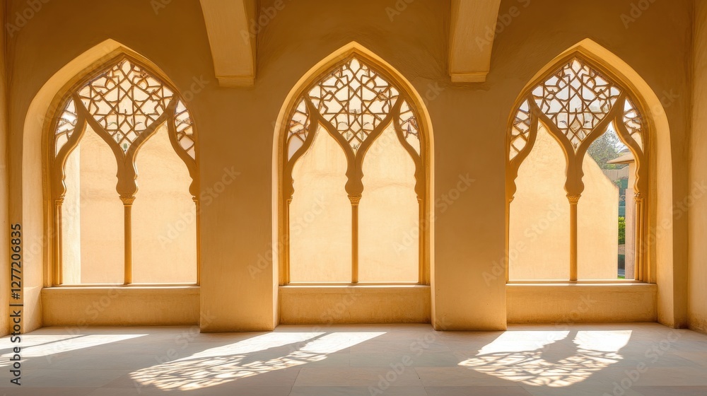 Poster elegant architectural arches with intricate patterns in sunlight