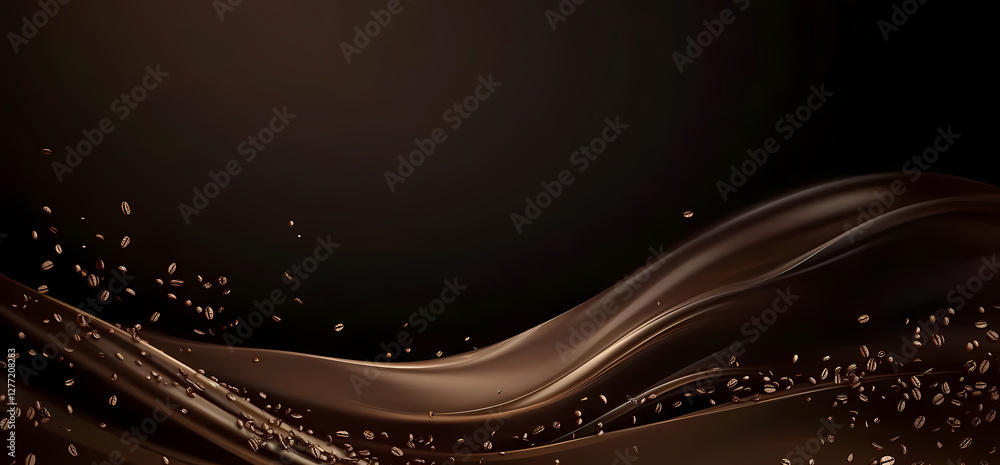 Poster chocolate dreams: a close-up view showcases a wave of melted chocolate, swirling elegantly against a