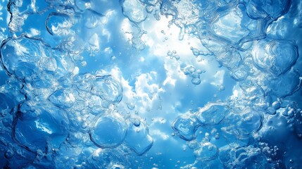 Underwater view with floating air bubbles and sunlight reflections, symbolizing ocean purity, aquatic serenity, and the beauty of natural fluid motion in deep water, Generarative AI