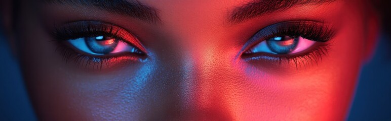 Fototapeta premium Vibrant Portrait of High Fashion Model in Neon Colors with Trendy Makeup and Manicure