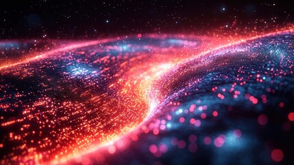 Obraz premium Vibrant cosmic waves of light and color flowing through a starry digital landscape