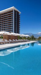 Luxury resort pool, mountain view, relaxation