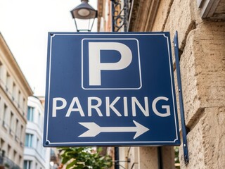 Fototapeta premium Parking signage displaying directional information in urban environment for city navigation and accessibility