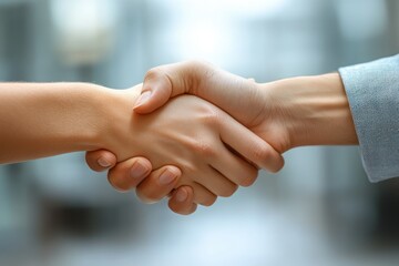Business handshake between smiling female CEO and businesswoman in office setting