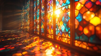 Spiritual Ambience Created by Colorful Stained Glass Window Designs Photo