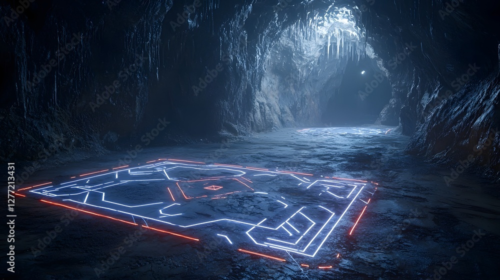Aufkleber a visually stunning futuristic glowing geometric tunnel an sci fi inspired deep space through a myst