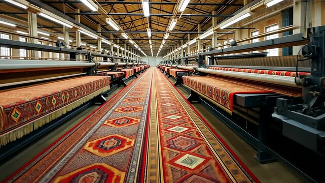 a carpet manufacturing factory that is producing red carpets