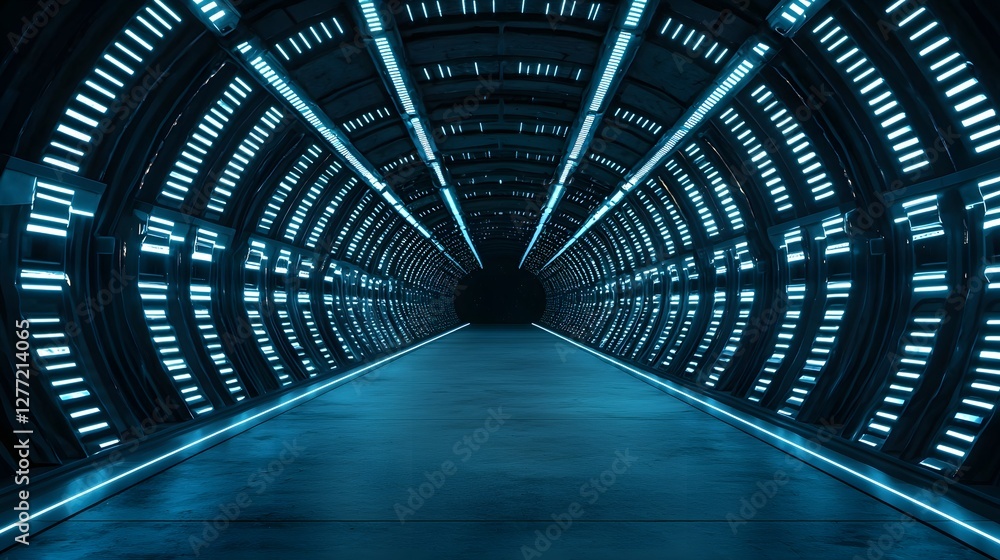 Poster mesmerizing sci fi inspired deep space tunnel with glowing geometric patterns creating a surreal and
