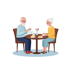 Senior Couple Enjoying Tea and Cake Together at a Cafe Table