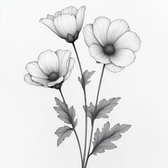 Minimalist Line Art of Daisies, Black and White Botanical Drawing, Simple Floral Illustration, Hand Drawn Graphic, Modern Design