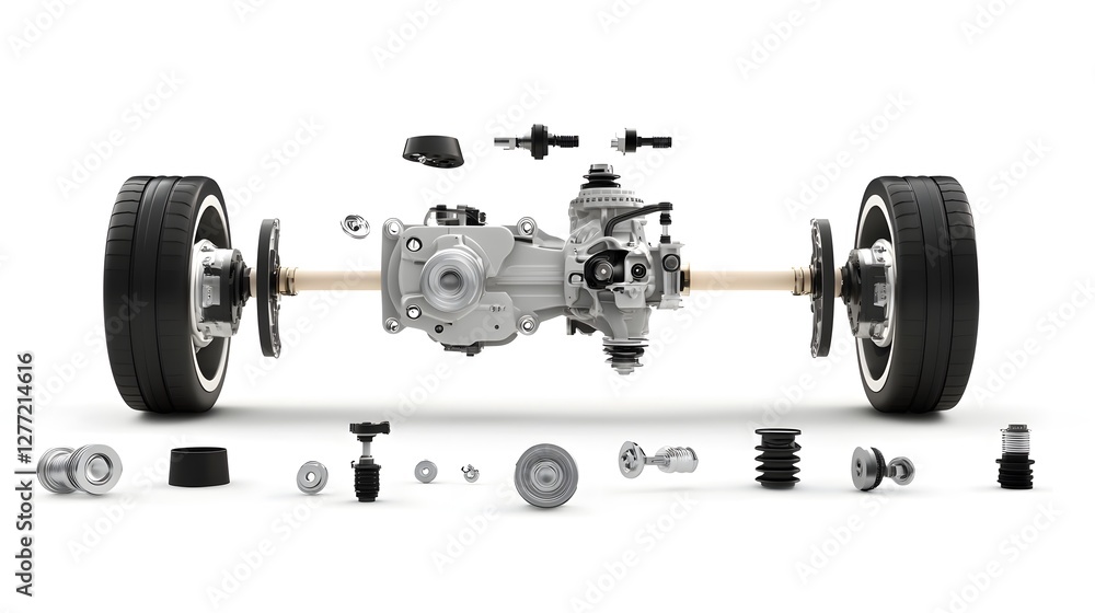 Fototapete 3d exploded diagram showcasing the intricate engineering and components of a car s axle and differen