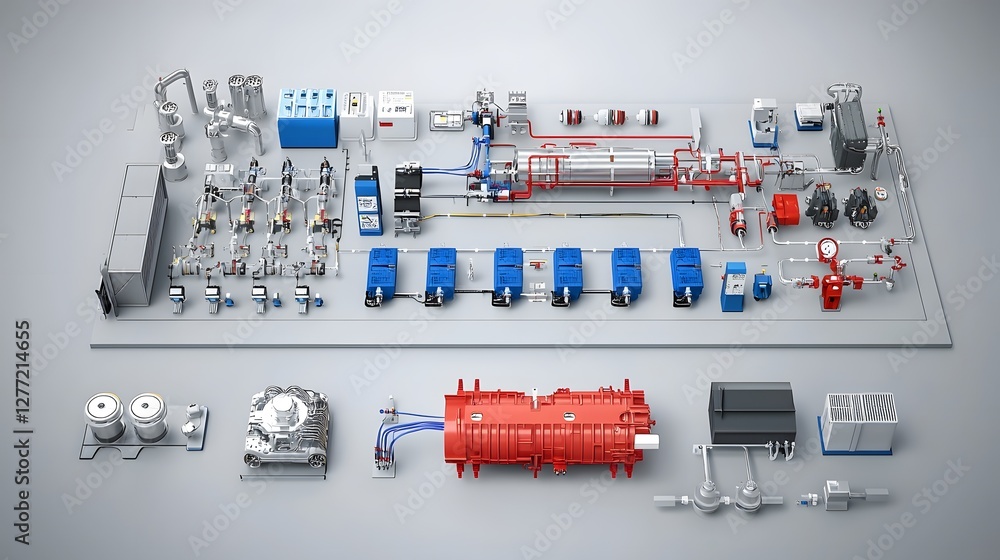 Aufkleber 3d isometric render of an intricate electric vehicle power distribution system