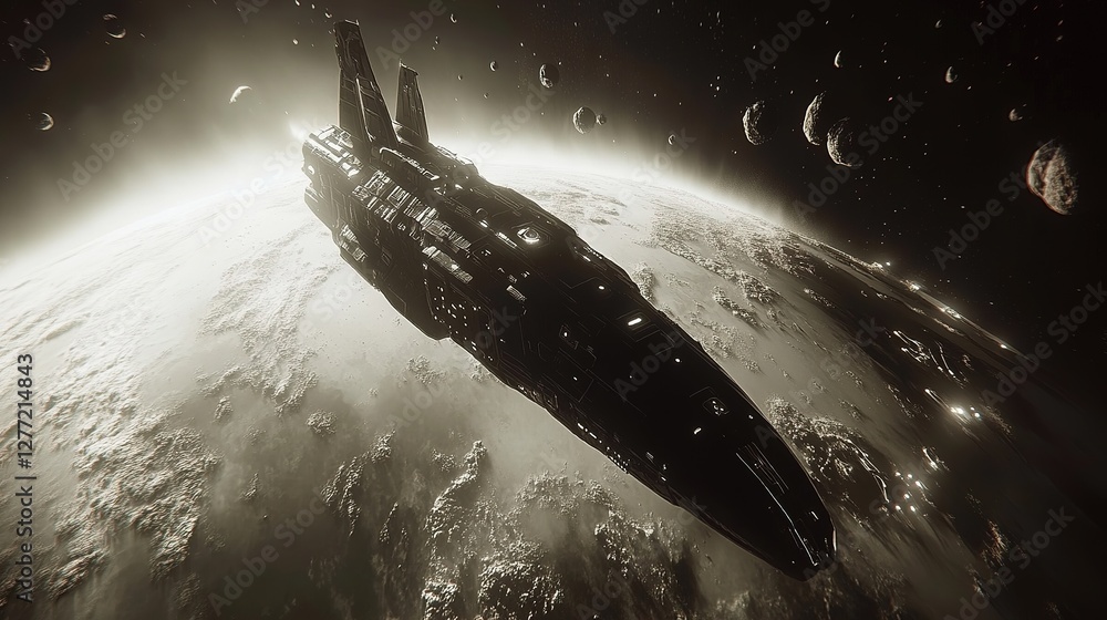 Poster spaceship exploration in outer space digital art sci-fi environment high-resolution viewpoint futuri