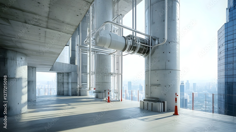 Poster 3d rendering of an underground water supply and drainage system within the infrastructure of a moder