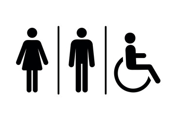 wc sign, accessible toilet icon, public restroom symbol, black vector design element