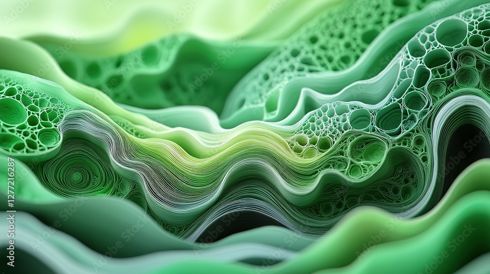 Poster exploring fluid dynamics abstract green textures digital art vibrant environment close-up view natur