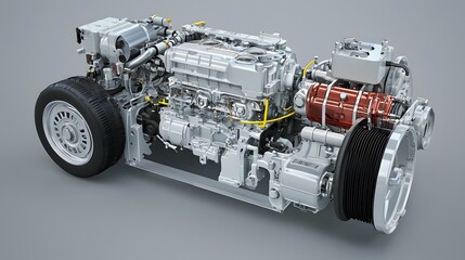 Fototapeta premium A highly detailed and cutaway showcasing the intricate inner workings and mechanics of an internal combustion engine in motion This technical diagram highlights the engine s key components