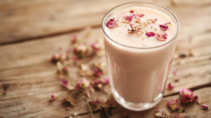 ドライフラワーが彩るローズミルクティー、優雅なひとときを演出