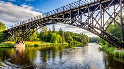 Obraz premium Metal Arch Bridge over River in Green Landscape