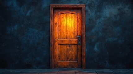 Mystical Open Door Glowing Light Surrounded by Darkness