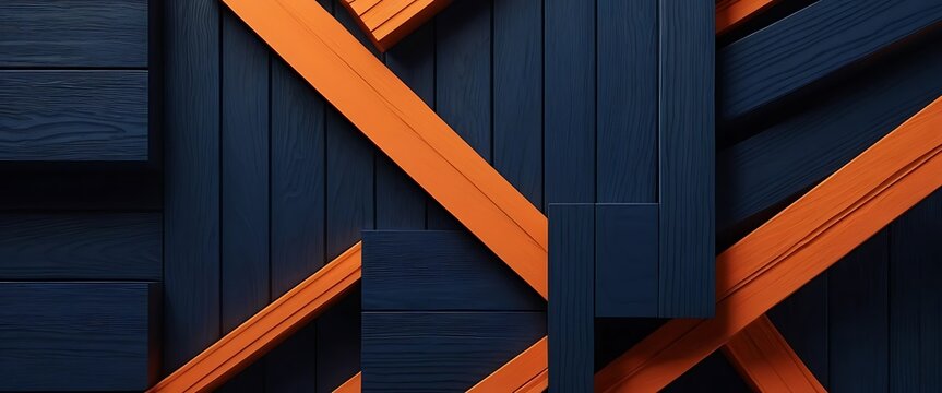 Abstract Wooden Composition, Interplay of Blue and Orange Accents