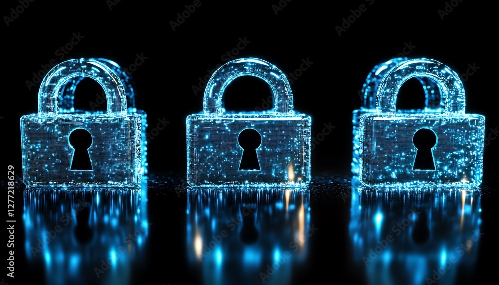 Poster safe cyberspace concept, digital security system with multiple padlocks, network protection, data se