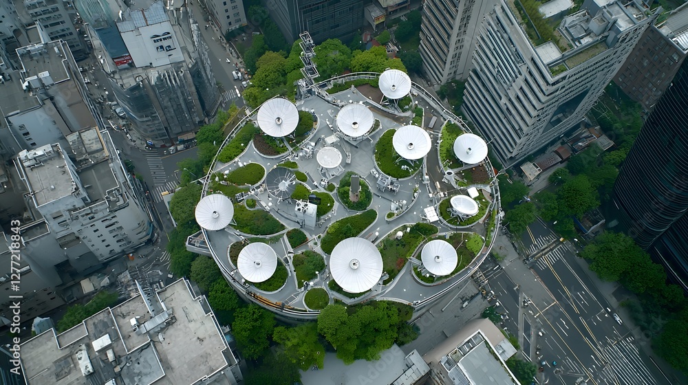 Leinwandbilder aerial view of satellite dishes aligned in a precise grid pattern at a sophisticated communication c