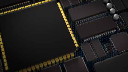 The IC on PCB Board for IT or Technology concept 3d Rendering.