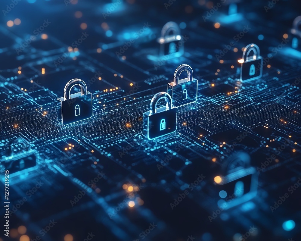 Aufkleber digital security network with multiple padlocks, secure tech system, safe cyberspace, data protectio