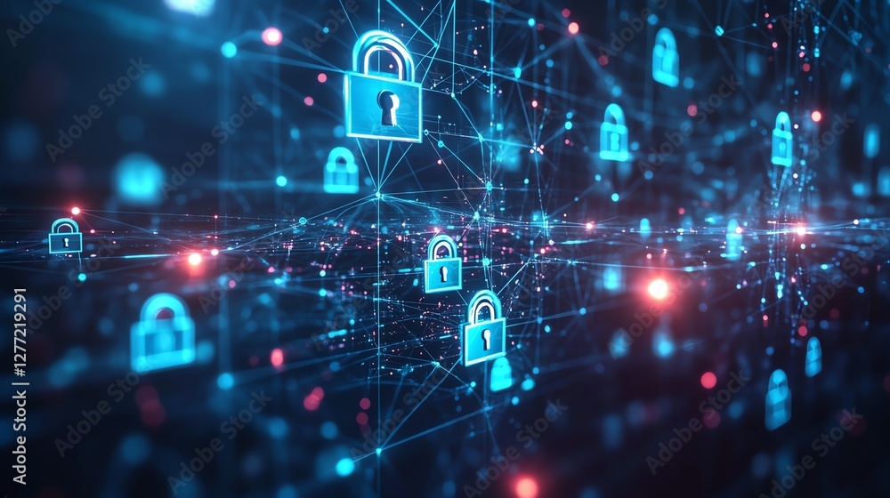 Aufkleber digital security network with multiple padlocks, secure tech system, safe cyberspace, data protectio