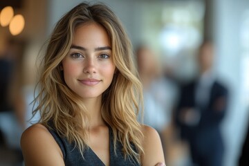 Empowered businesswoman standing confidently in corporate setting