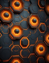 Futuristic Hexagonal Grid with Orange Glowing Edges Technological Design