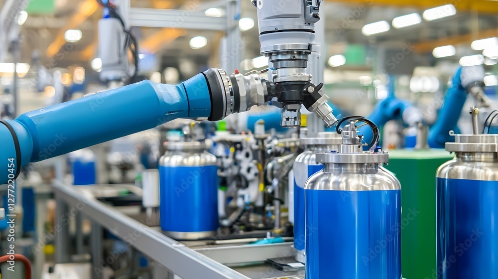 Leinwandbilder automated robotic system filling and sealing oxygen tanks in a modern factory