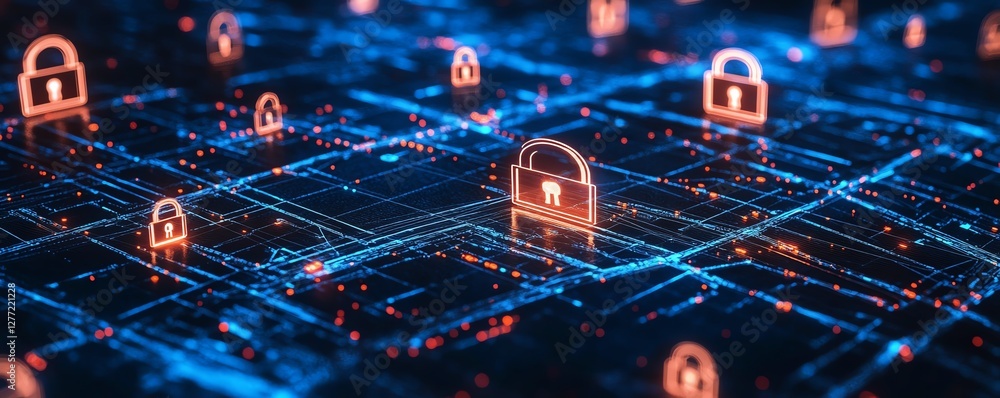 Aufkleber multiple digital padlocks protecting secure tech network