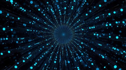 Fototapeta premium Abstract digital particles explosion in dark space. Possible use Background for technology presentations