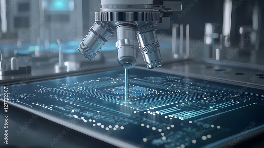 Fototapete close up view of a thin film transistor tft display being examined and analyzed under a high powered